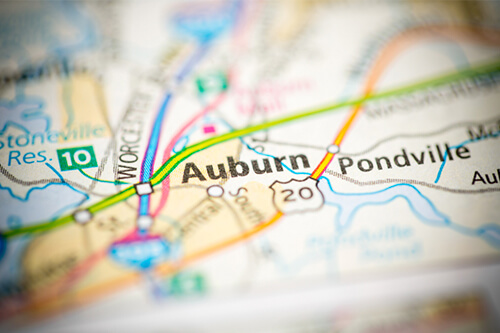 Auburn, Massachusetts shown on a map