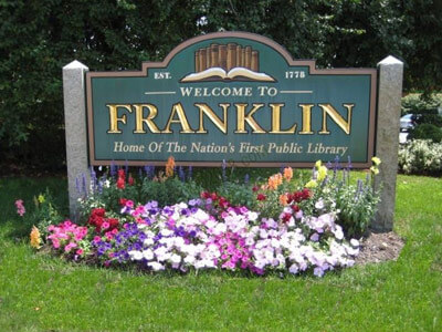 Welcome to Franklin, Massachusetts sign