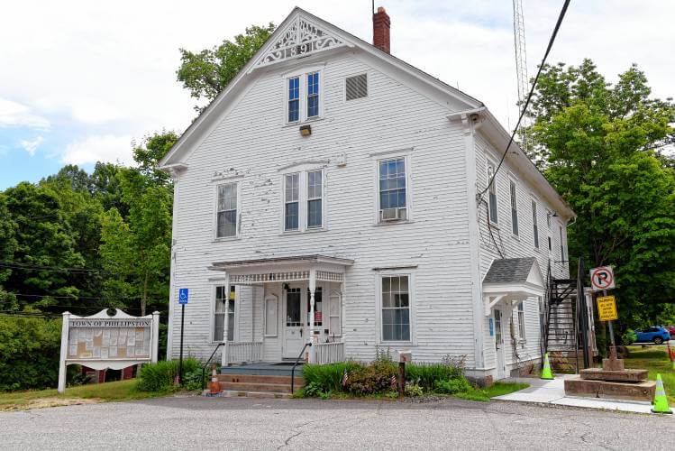 Phillipston Town Hall in Phillipston. Nipmuc Pond in Mendon, Massachusetts
